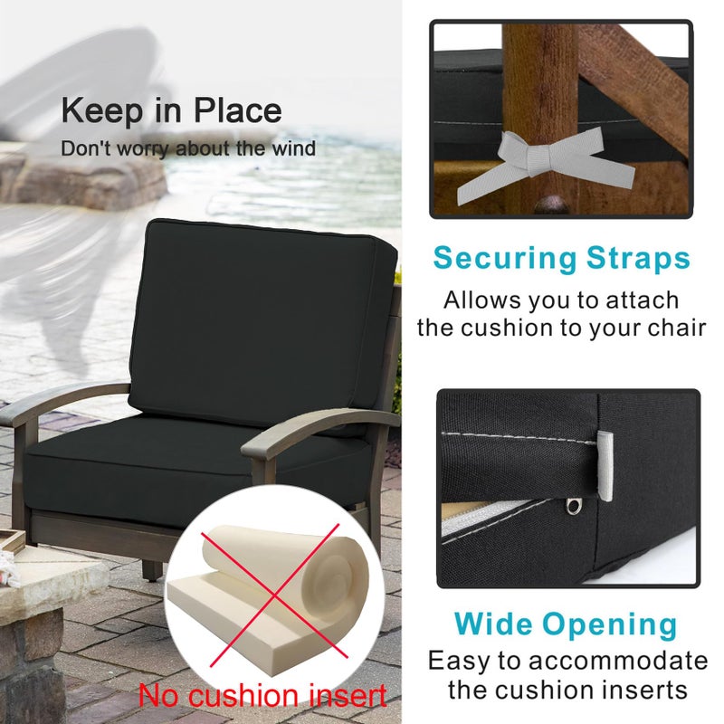 NettyPro Outdoor Cushion Slipcovers Waterproof 4 Pack Patio Chair Seat Cushion Covers with Zipper and Tie, 24 x 22 x 4 Inch, Replacement Cover Only, Black - Image 4