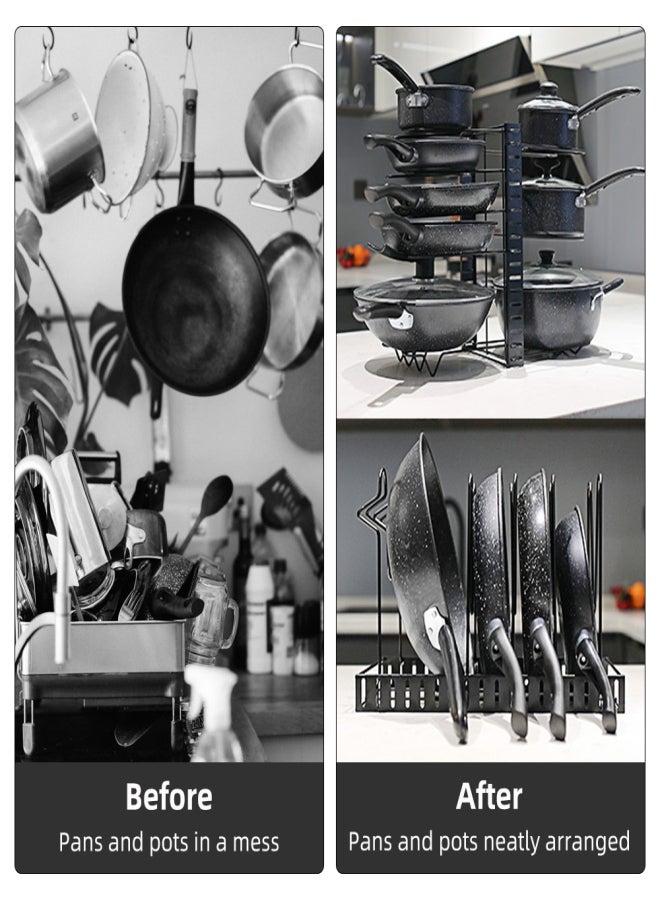 ikayaa 8 Tier Pot and Pan Rack Pot Organizer with 3 DIY Methods Metal Rack for Kitchen Cabinet Organization and Storage - Image 4