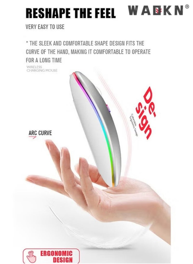 WAOKN Bluetooth Dual-mode Wireless Mouse, Bluetooth 5.1 + USB, 2.4GHz Rechargeable Silent Bluetooth Wireless Mouse,Mice with USB Type-C Interface Compatible for Most Computer(Luminescent White)  - Image 2