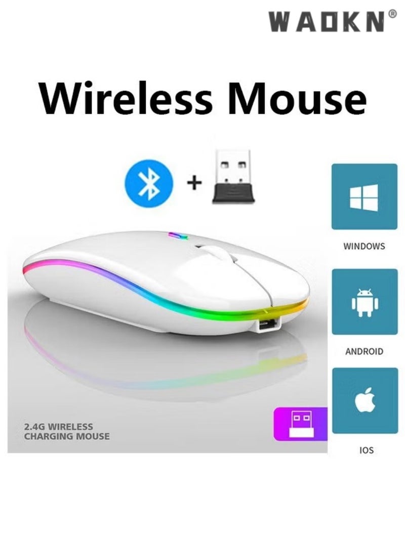 WAOKN Bluetooth Dual-mode Wireless Mouse, Bluetooth 5.1 + USB, 2.4GHz Rechargeable Silent Bluetooth Wireless Mouse,Mice with USB Type-C Interface Compatible for Most Computer(Luminescent White)  - Image 1