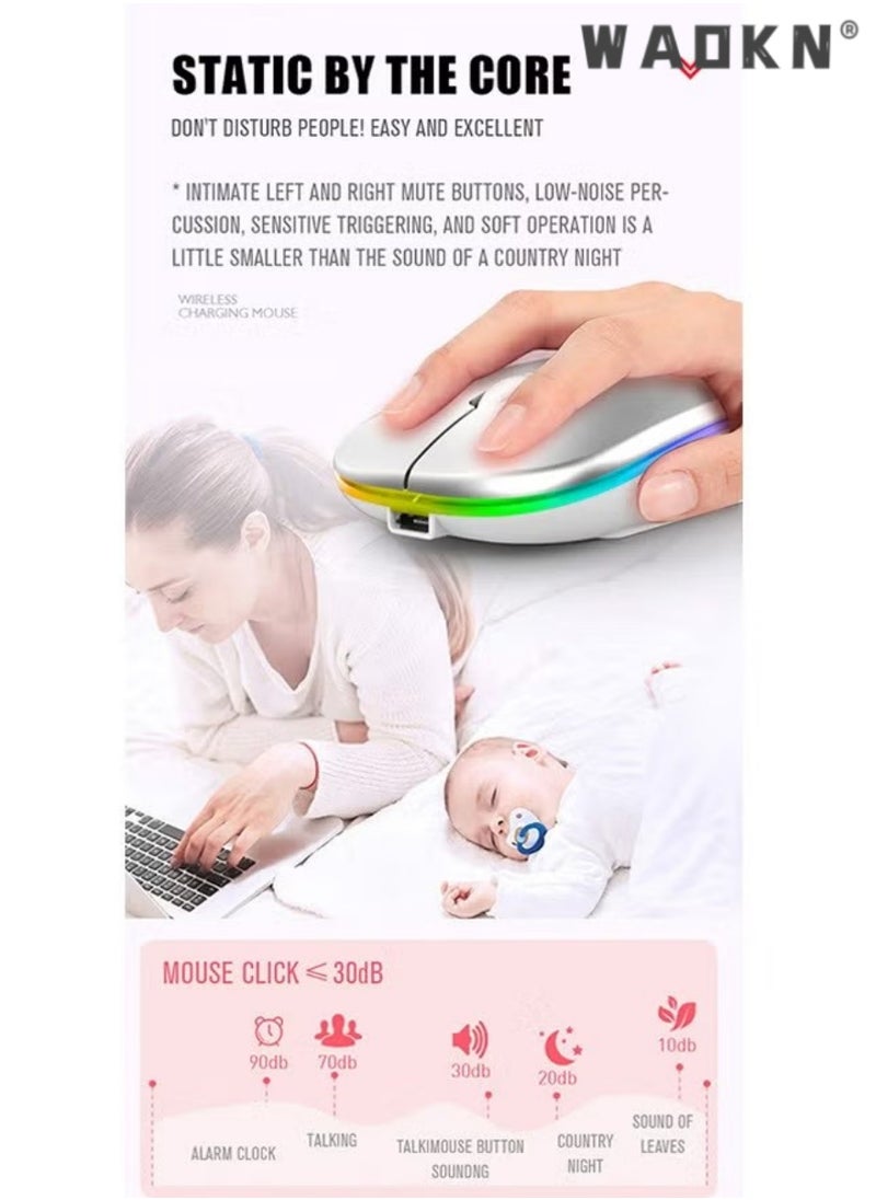 WAOKN Bluetooth Dual-mode Wireless Mouse, Bluetooth 5.1 + USB, 2.4GHz Rechargeable Silent Bluetooth Wireless Mouse,Mice with USB Type-C Interface Compatible for Most Computer(Luminescent White)  - Image 5