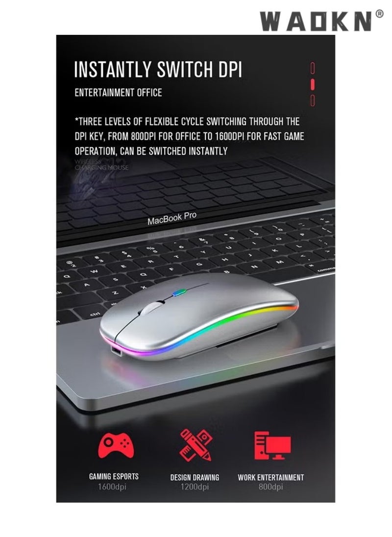WAOKN Bluetooth Dual-mode Wireless Mouse, Bluetooth 5.1 + USB, 2.4GHz Rechargeable Silent Bluetooth Wireless Mouse,Mice with USB Type-C Interface Compatible for Most Computer(Luminescent White)  - Image 4