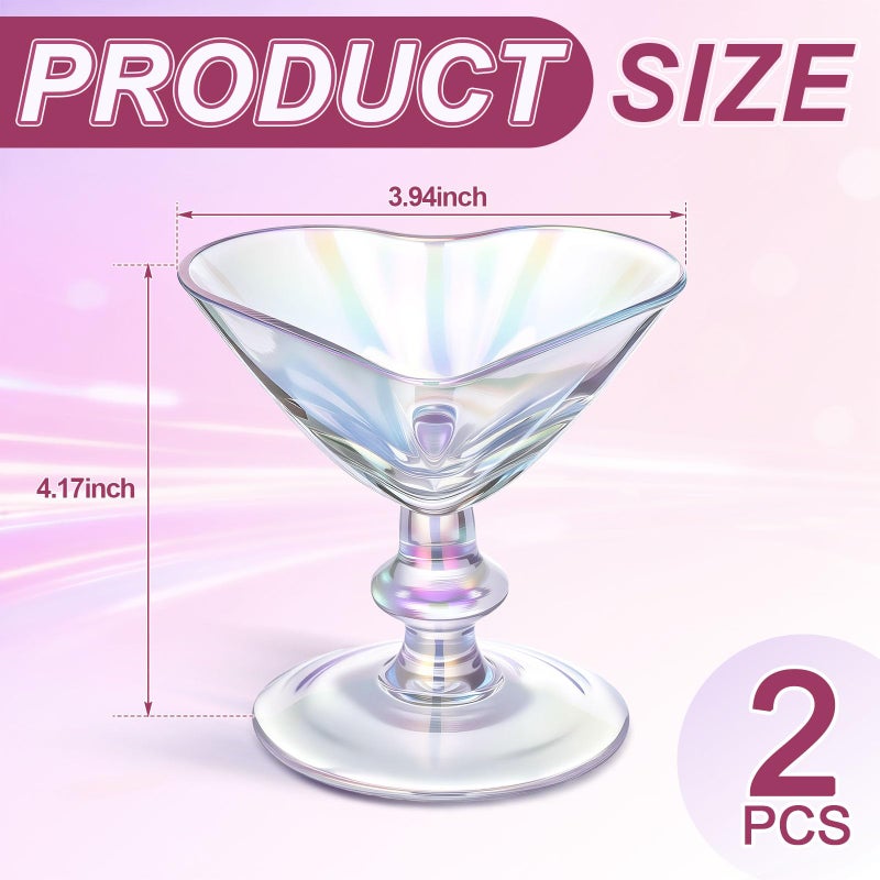 Singhoow 2 Pcs Valentine's Day Heart Shaped Martini Wine Glasses Iridescent Heart-shaped Coupe Glasses 5.5oz Champagne Cocktail Drinking Wine Cups for Valentines Gifts Wedding Birthday Anniversary - Image 2