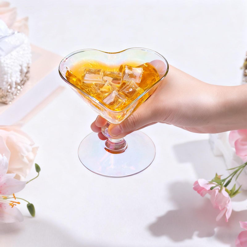 Singhoow 2 Pcs Valentine's Day Heart Shaped Martini Wine Glasses Iridescent Heart-shaped Coupe Glasses 5.5oz Champagne Cocktail Drinking Wine Cups for Valentines Gifts Wedding Birthday Anniversary - Image 5