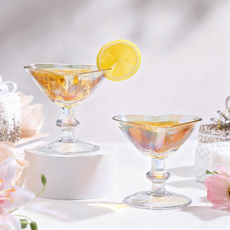 Singhoow 2 Pcs Valentine's Day Heart Shaped Martini Wine Glasses Iridescent Heart-shaped Coupe Glasses 5.5oz Champagne Cocktail Drinking Wine Cups for Valentines Gifts Wedding Birthday Anniversary - Image 4