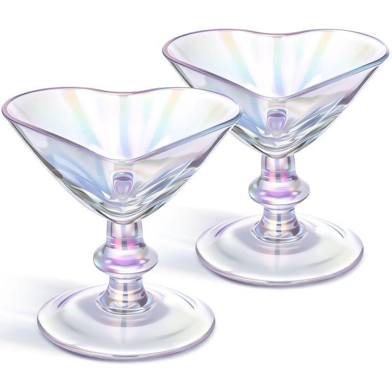 Singhoow 2 Pcs Valentine's Day Heart Shaped Martini Wine Glasses Iridescent Heart-shaped Coupe Glasses 5.5oz Champagne Cocktail Drinking Wine Cups for Valentines Gifts Wedding Birthday Anniversary - Image 1