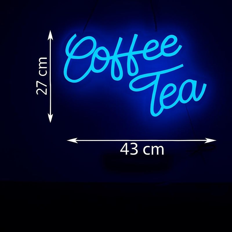Horoof Home Coffee Tea Neon Blue LED Light - Modern Acrylic Wall Decor for Kitchen, Coffee Bar, Office, or Restaurant (43x27cm) - Image 2