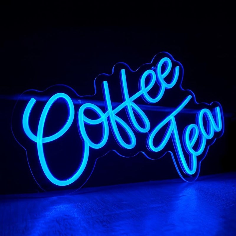 Horoof Home Coffee Tea Neon Blue LED Light - Modern Acrylic Wall Decor for Kitchen, Coffee Bar, Office, or Restaurant (43x27cm) - Image 3