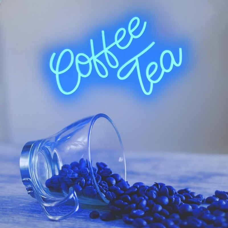 Horoof Home Coffee Tea Neon Blue LED Light - Modern Acrylic Wall Decor for Kitchen, Coffee Bar, Office, or Restaurant (43x27cm) - Image 1