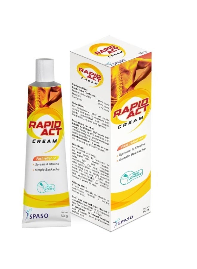 SPASO Rapid Act Cream - Fast Relief of Sprains & Strains - Simple Backache - 50G (2PCS) - Image 3