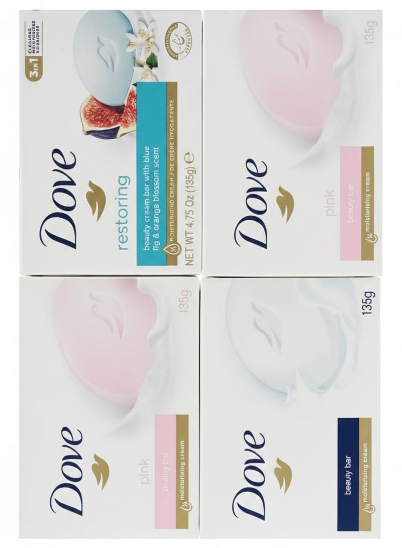 Dove Beauty Cream Soap Set, 4 Different Scents, 135g × 4
