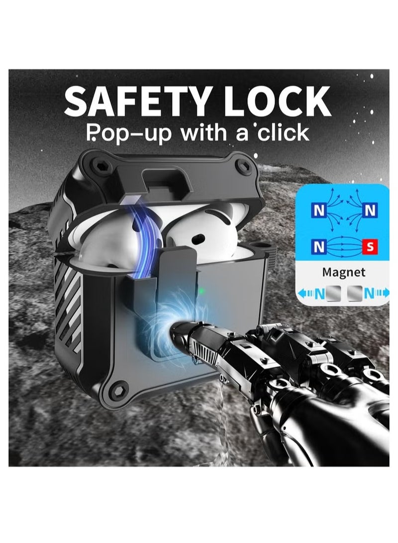 AirPods 4 Protective Case (for men and women), comes with a cleaning kit, automatic safety lock protective case, suitable for AirPods 4th generation (2024 model), military-grade drop protection. (Black) - Image 2