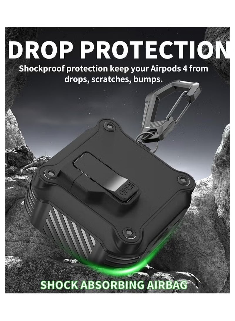 AirPods 4 Protective Case (for men and women), comes with a cleaning kit, automatic safety lock protective case, suitable for AirPods 4th generation (2024 model), military-grade drop protection. (Black) - Image 3