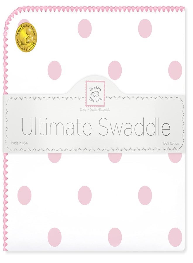 SwaddleDesigns Large Receiving Blanket, Ultimate Swaddle for Baby Boys, Girls, Softest US Cotton Flannel, Best Shower Gift, MADE in USA, Pink Big Dots, Mom’s Choice Winner,Pink, White,42 x 42 Inch,SD-356P - Image 1