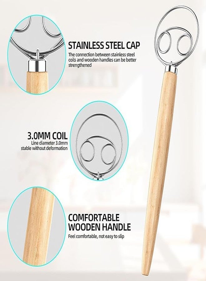 Zorzel Danish Dough Whisk, 2 Pack Stainless Steel Wooden Handle Dutch Bread Whisk Mixer Blender Admixer Bread Baking Tools for Cake Dessert Bread Pizza Pastry Food Hand Kitchenware Tool - Image 2