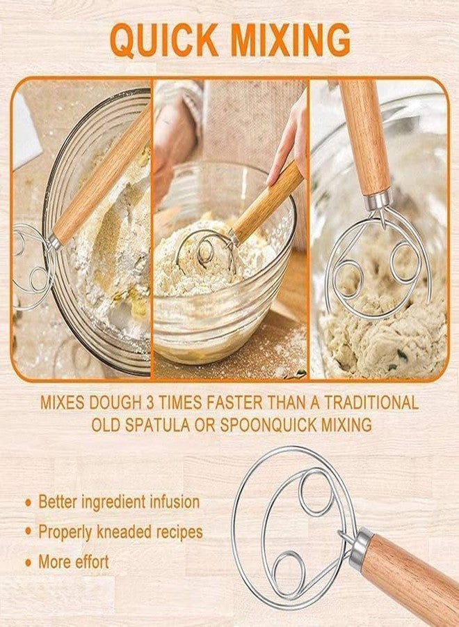 Zorzel Danish Dough Whisk, 2 Pack Stainless Steel Wooden Handle Dutch Bread Whisk Mixer Blender Admixer Bread Baking Tools for Cake Dessert Bread Pizza Pastry Food Hand Kitchenware Tool - Image 3