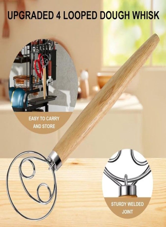 Zorzel Danish Dough Whisk, 2 Pack Stainless Steel Wooden Handle Dutch Bread Whisk Mixer Blender Admixer Bread Baking Tools for Cake Dessert Bread Pizza Pastry Food Hand Kitchenware Tool - Image 4
