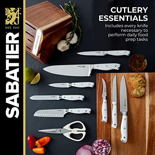Sabatier 15-Piece Forged Triple Rivet Knife Block Set with Built-in Sharpener, High-Carbon Stainless Steel Kitchen Knives, Razor-Sharp Knife set with Acacia Block and Edgekeeper Technology, White - Image 2