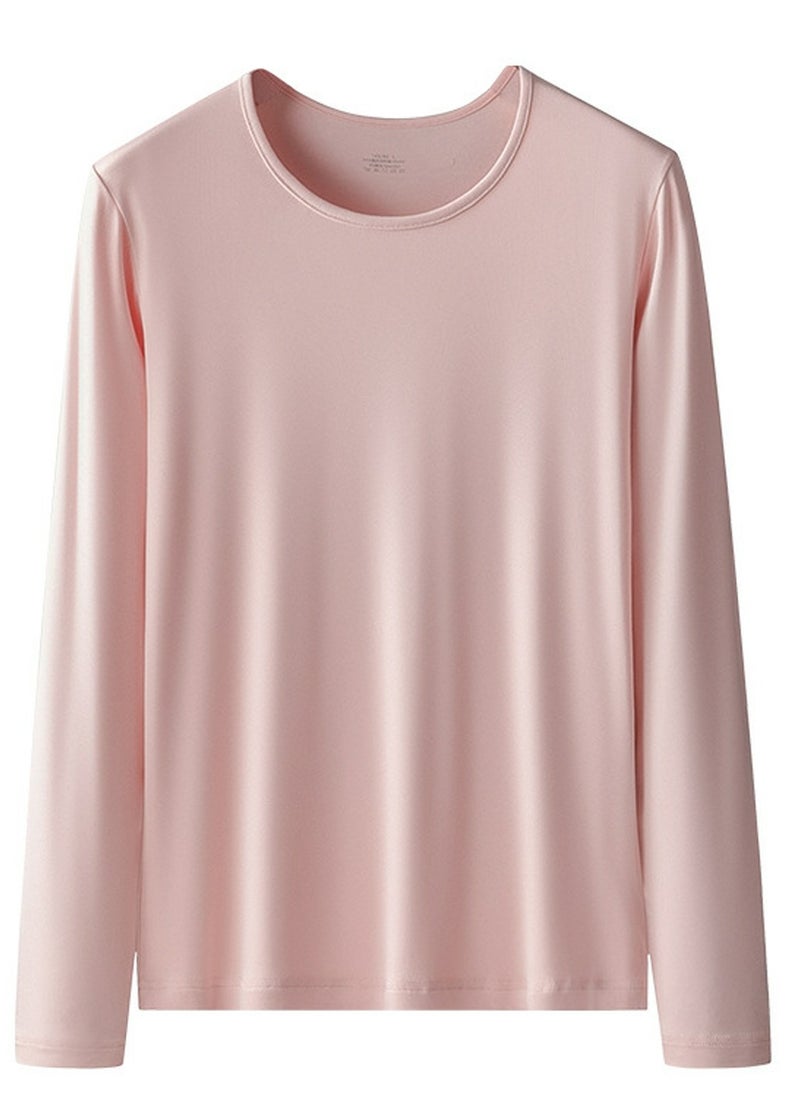Loquat - Womens Solid Color Round-Neck Thin Thermal Underwear Shirt Cold Weather Base Layer,Long Sleeve T-Shirt Loungewear Pale Pink - Image 1