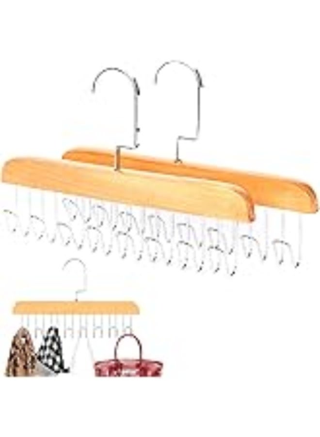 2 pcs Wooden Hangers for Wooden Belt Hanger for Tie 8 Hooks Adjustable Closet Hangers Lingerie Belt Scarf Tie Storage Racks Foldable Hooks Wood Hanger Wardrobe Organizers for Men Women - Image 2