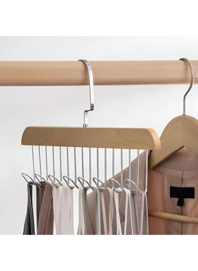 2 pcs Wooden Hangers for Wooden Belt Hanger for Tie 8 Hooks Adjustable Closet Hangers Lingerie Belt Scarf Tie Storage Racks Foldable Hooks Wood Hanger Wardrobe Organizers for Men Women - Image 3