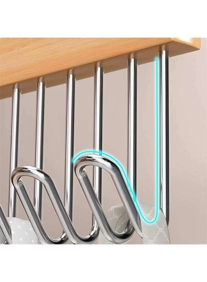 2 pcs Wooden Hangers for Wooden Belt Hanger for Tie 8 Hooks Adjustable Closet Hangers Lingerie Belt Scarf Tie Storage Racks Foldable Hooks Wood Hanger Wardrobe Organizers for Men Women - Image 4