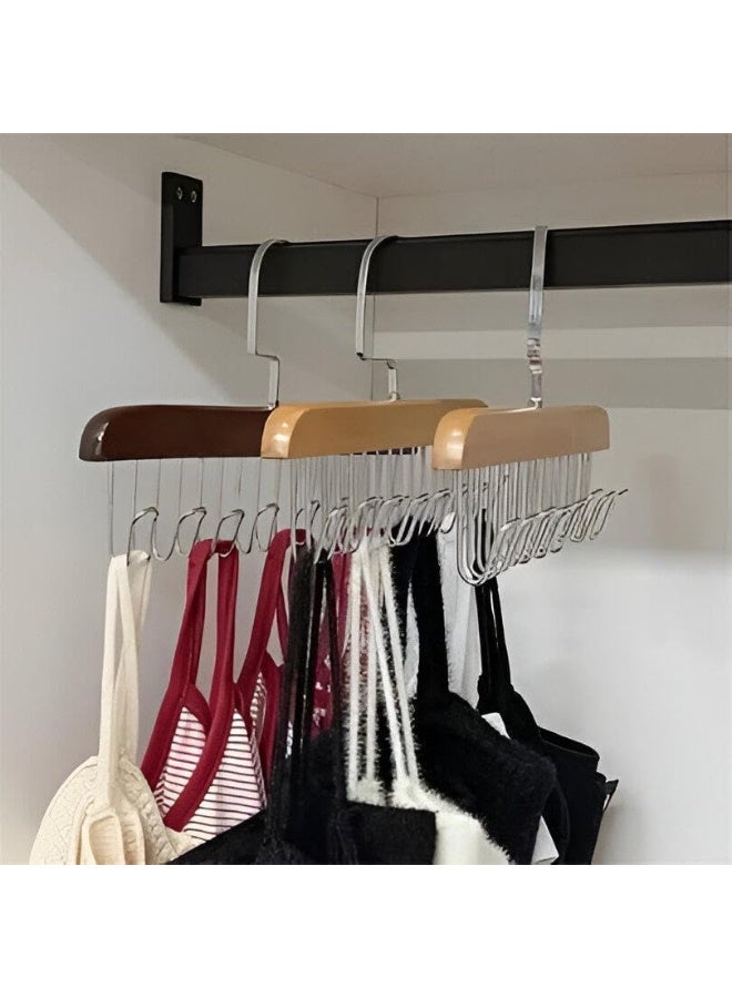 2 pcs Wooden Hangers for Wooden Belt Hanger for Tie 8 Hooks Adjustable Closet Hangers Lingerie Belt Scarf Tie Storage Racks Foldable Hooks Wood Hanger Wardrobe Organizers for Men Women - Image 5