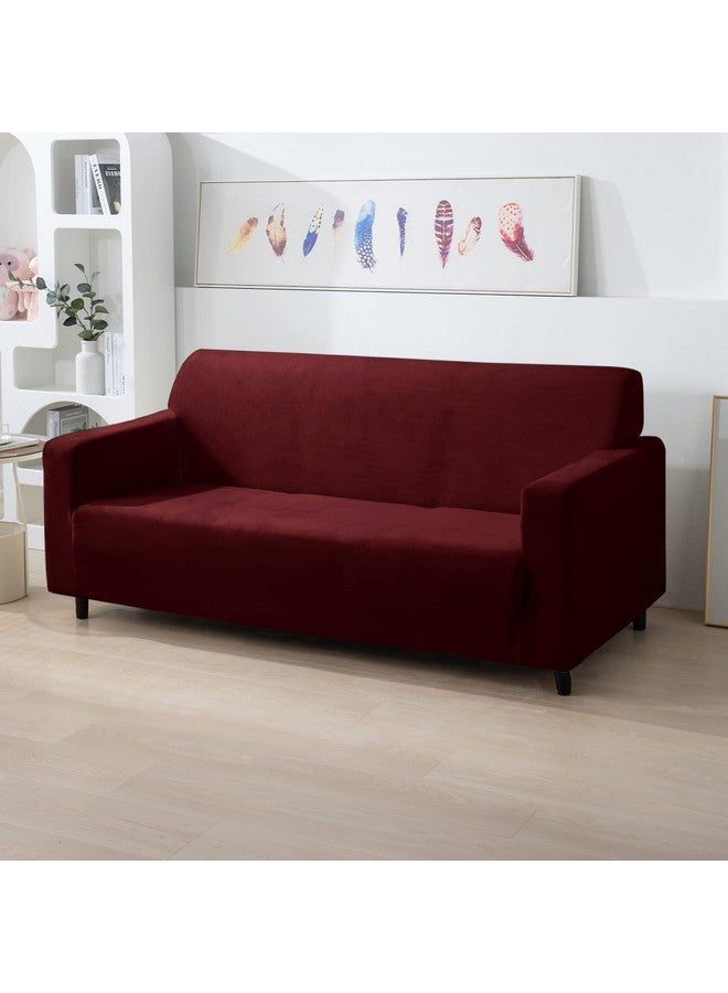 HOKIPO 200 GSM Premium Velvet Sofa Cover 3 Seater Fully Covered, Burgundy (AR-4738-BRGN) - Image 1