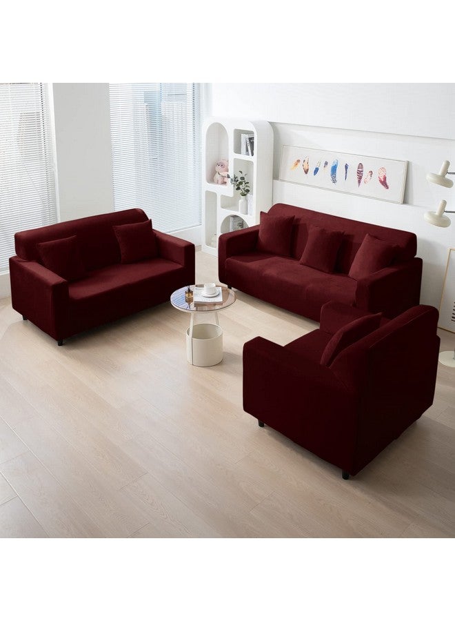 HOKIPO 200 GSM Premium Velvet Sofa Cover 3 Seater Fully Covered, Burgundy (AR-4738-BRGN) - Image 3