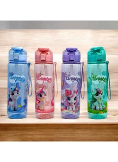 QSHOP Kids Water Bottle – Cute Unicorn Design with Straw for Easy Drinking and Hand Strap – 1000ml Perfect Companion for Kids During School Day, Trekking and Outdoor Activities  - Image 2