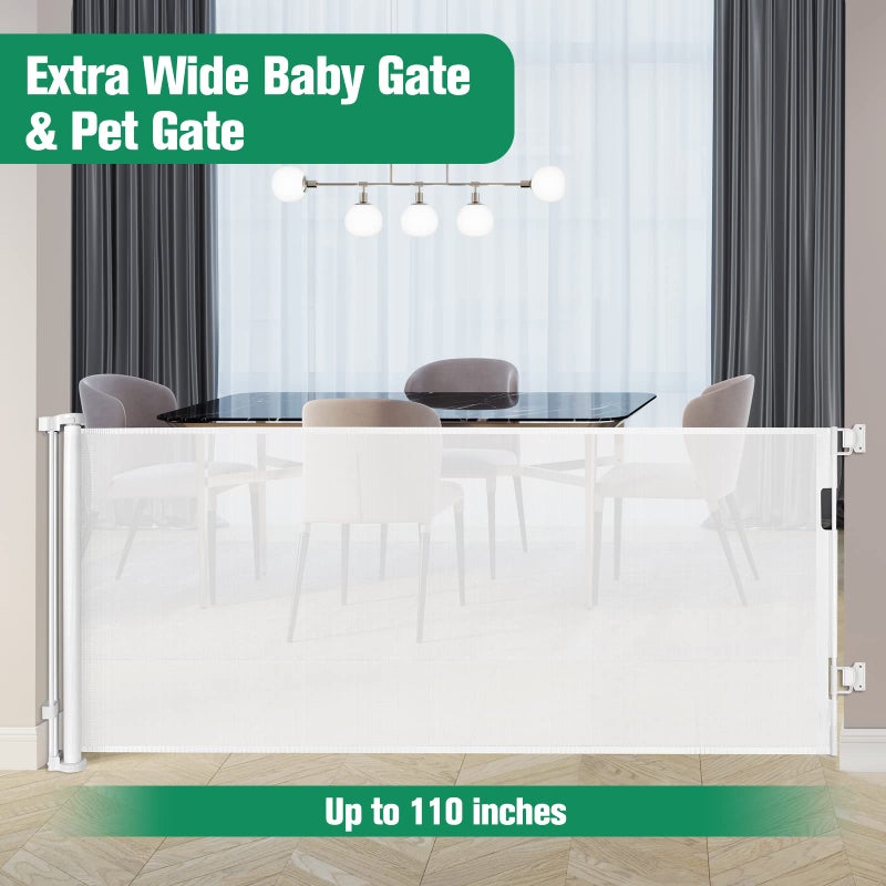KISKIZ Mom's Choice Awards Winner - 110 Inch Extra Wide Baby Gate for Large Openings Retractable Baby Gates Indoor Outdoor Extra Long Dog Gate for Doorway Stair Gates for Kids or Pets Extra Large Dog Gate - Image 3