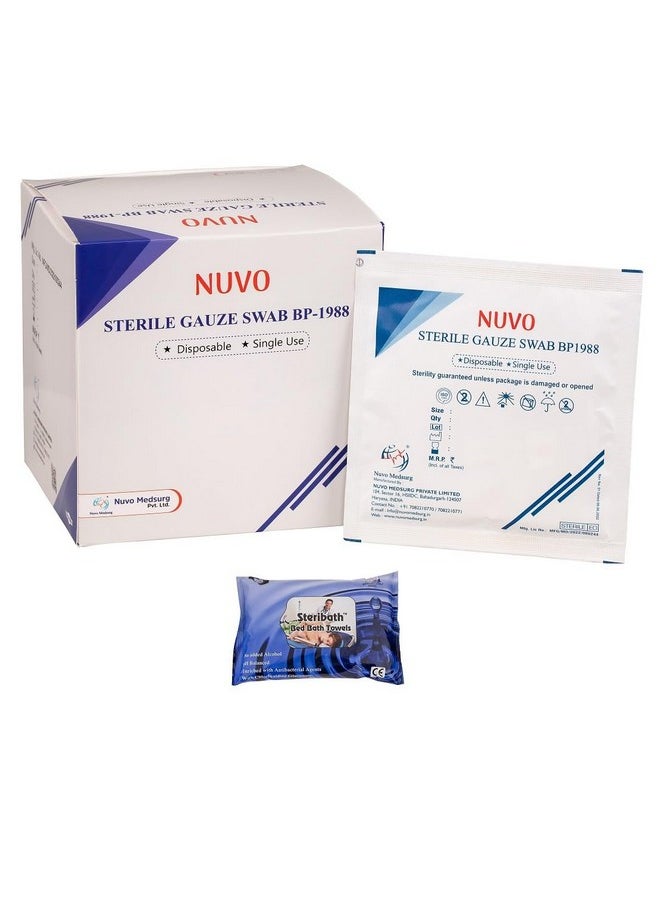 NUVO MEDSURG Sterile Gauze Swab 15 X 5 = 75 Pcs (10Cms X10Cms X12Ply) Type - 20  - Image 1