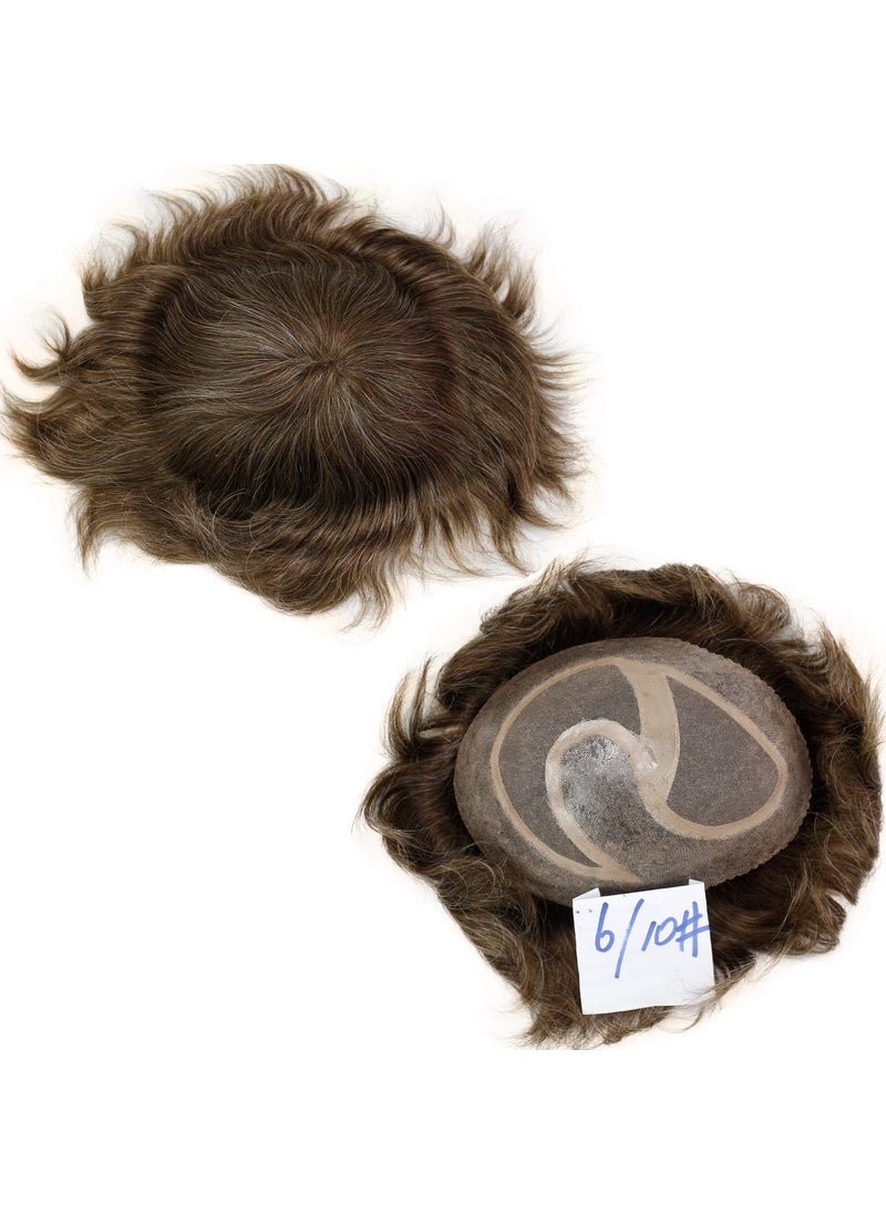 Voloria Toupee for Men Hair Pieces Natural Wavy Mens Replacement System 10x8inch 90 6 Color Mixed 10 Grey Hair 