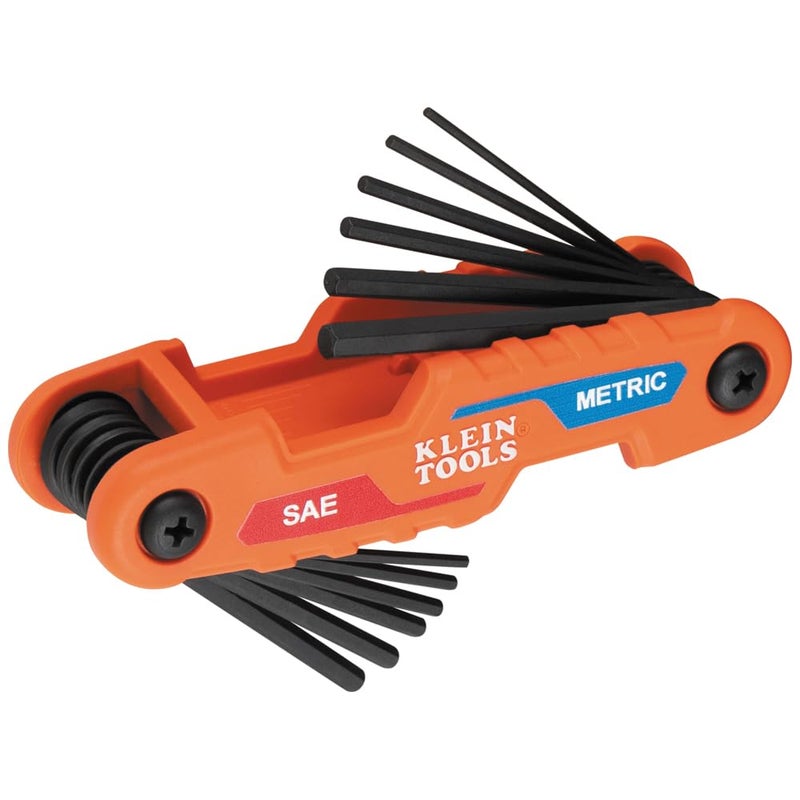 Klein Tools 70590 Compact Folding Hex Key Metric and SAE Combo Set 12 Keys Industrial Strength Heat Treated Alloy Steel