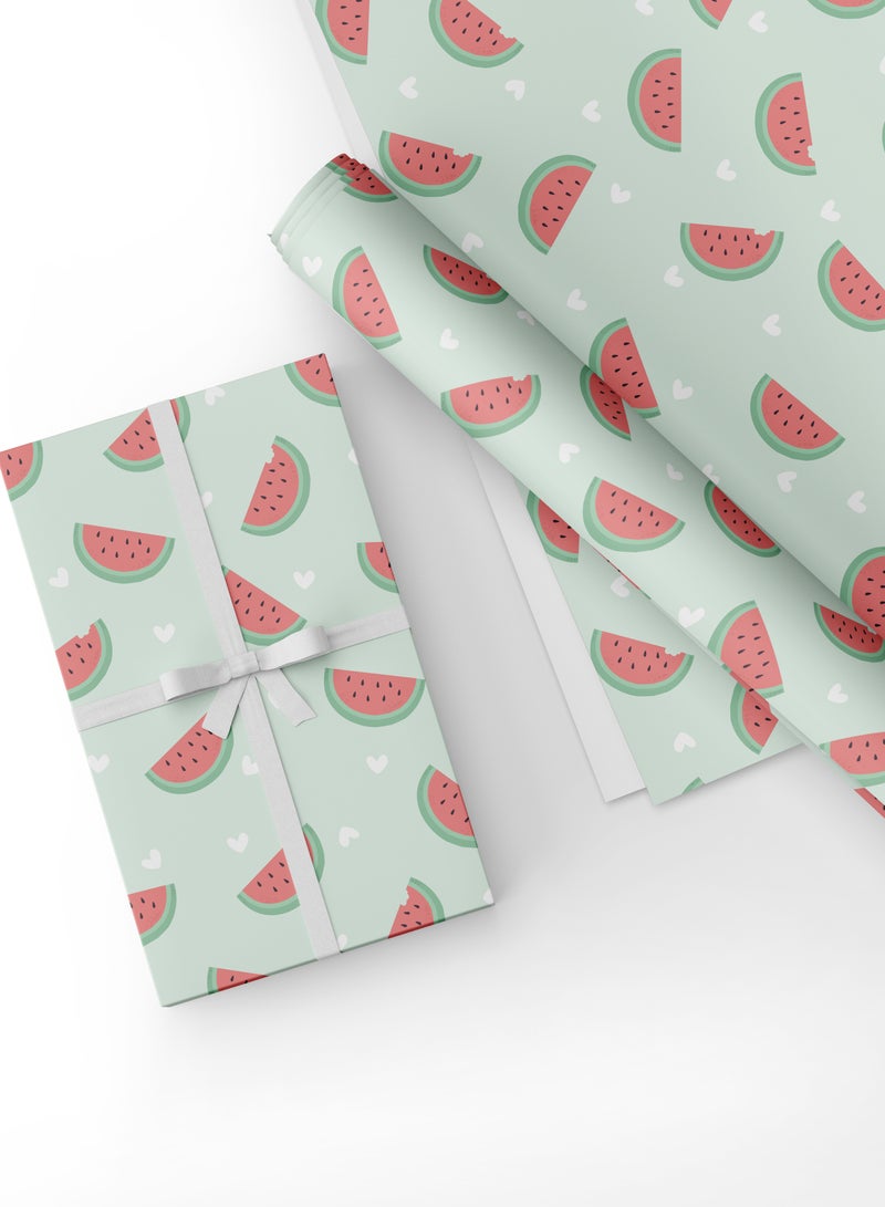 شير ذا لوف  مجموعة ورق تغليف هدايا على شكل بطيخ - أوراق تغليف مرحة وملونة لأعياد الميلاد وحفلات الأطفال واحتفالات الصيف والمناسبات الخاصة - ورق تغليف هدايا فاخر صديق للبيئة (عبوة من 4 قطع، 50 × 70 سم) - Image 1