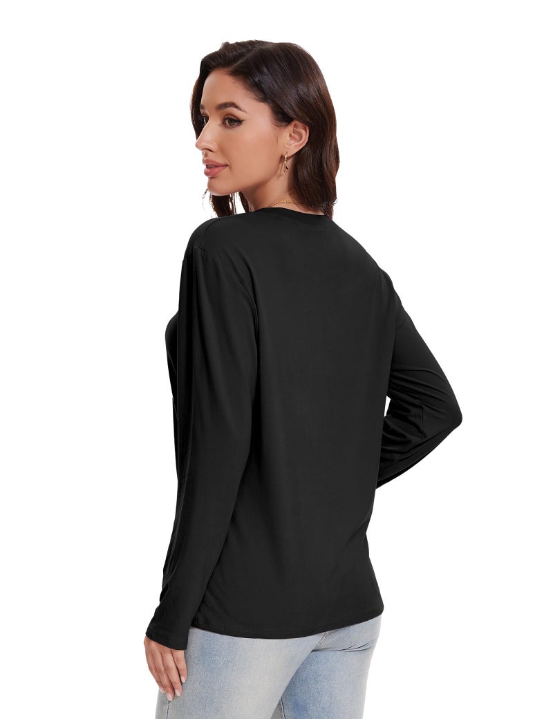 Kinglaman 4 Pack Womens Long Sleeve Shirts Tops Loose Fit Basic Crew Neck Tee T Shirts Ultra Soft Blouses Tops 4 Black Medium - Image 4