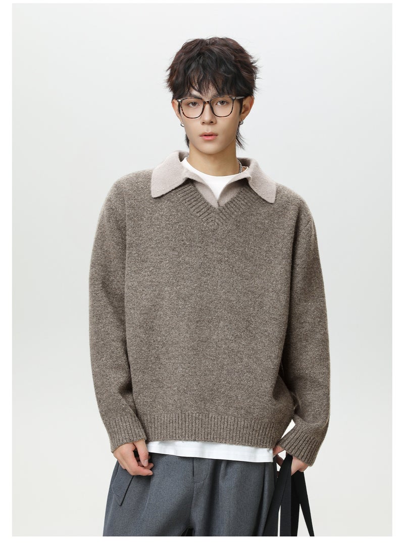 NIBEMINENT Men's Autumn/Winter Polo Collar Knitted Sweater | Flipped Collar Design, Warm & Thick Outerwear - Image 2