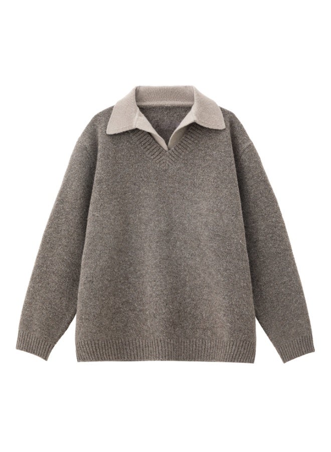 NIBEMINENT Men's Autumn/Winter Polo Collar Knitted Sweater | Flipped Collar Design, Warm & Thick Outerwear - Image 1