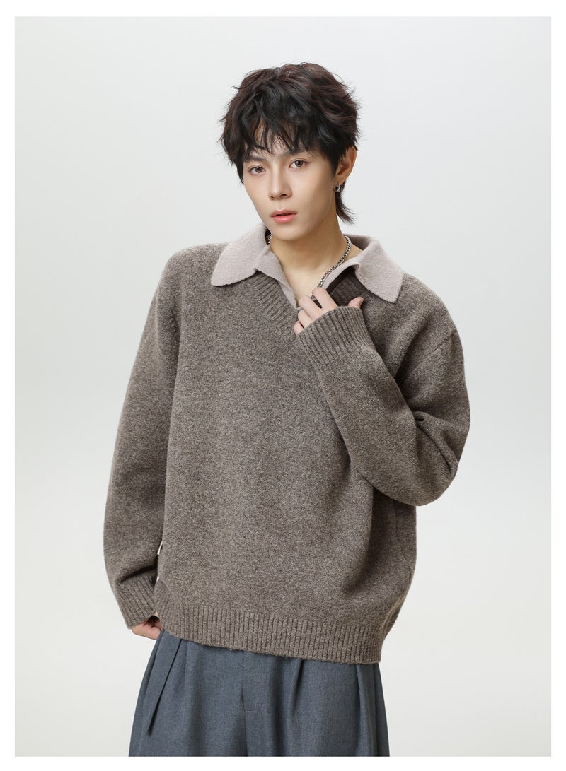 NIBEMINENT Men's Autumn/Winter Polo Collar Knitted Sweater | Flipped Collar Design, Warm & Thick Outerwear - Image 3