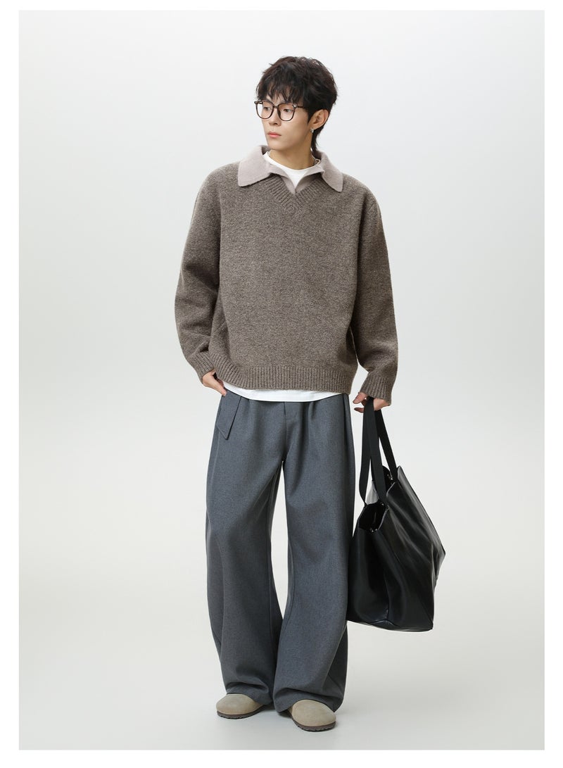 NIBEMINENT Men's Autumn/Winter Polo Collar Knitted Sweater | Flipped Collar Design, Warm & Thick Outerwear - Image 4