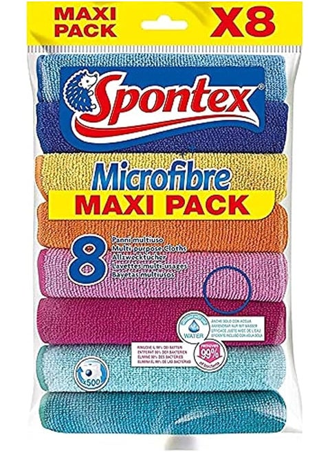 Spontex Microfibre Multi-Purpose Cloths - Pack of 8 x 3, Multi Colours
