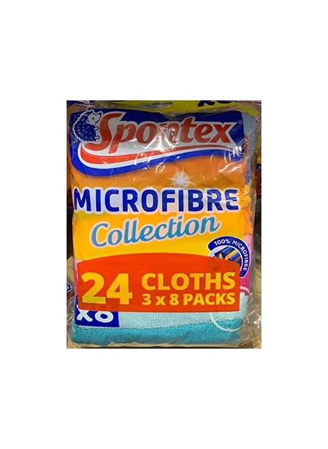 Spontex - Spontex Microfibre Multi-Purpose Cloths - Pack of 8 x 3, Multi Colours - Image 1