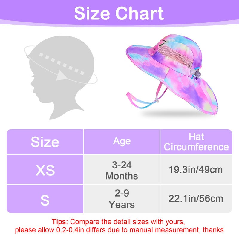 Play Tailor Kids Sun Hat UV Protection Summer Beach Play Hats Wide Brim Neck Flap for Girls Boys 2-9 Years, Purple Aqua Tie Dye - Image 2