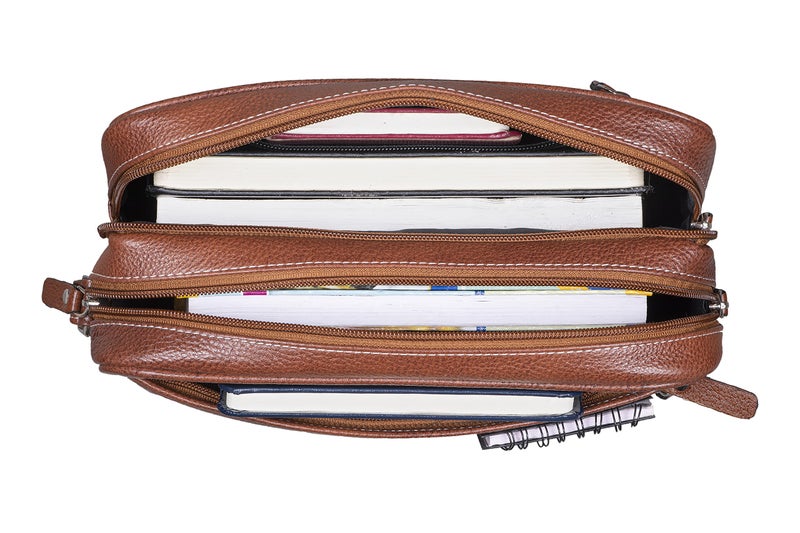 BRAND LEATHER Genuine Leather Toiletry Bag Cash Pouch/Money Carrying Pouch/Handbags/Multipurpose Travel Pouch (TAN) - Image 5