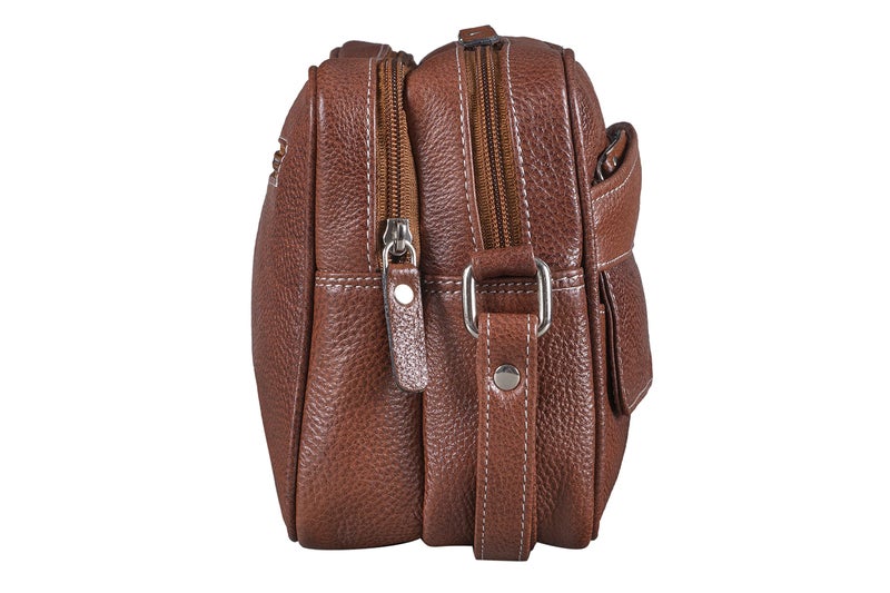 BRAND LEATHER Genuine Leather Toiletry Bag Cash Pouch/Money Carrying Pouch/Handbags/Multipurpose Travel Pouch (TAN) - Image 3