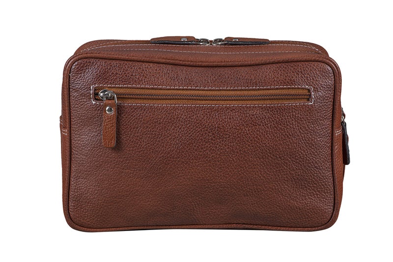 BRAND LEATHER Genuine Leather Toiletry Bag Cash Pouch/Money Carrying Pouch/Handbags/Multipurpose Travel Pouch (TAN) - Image 2