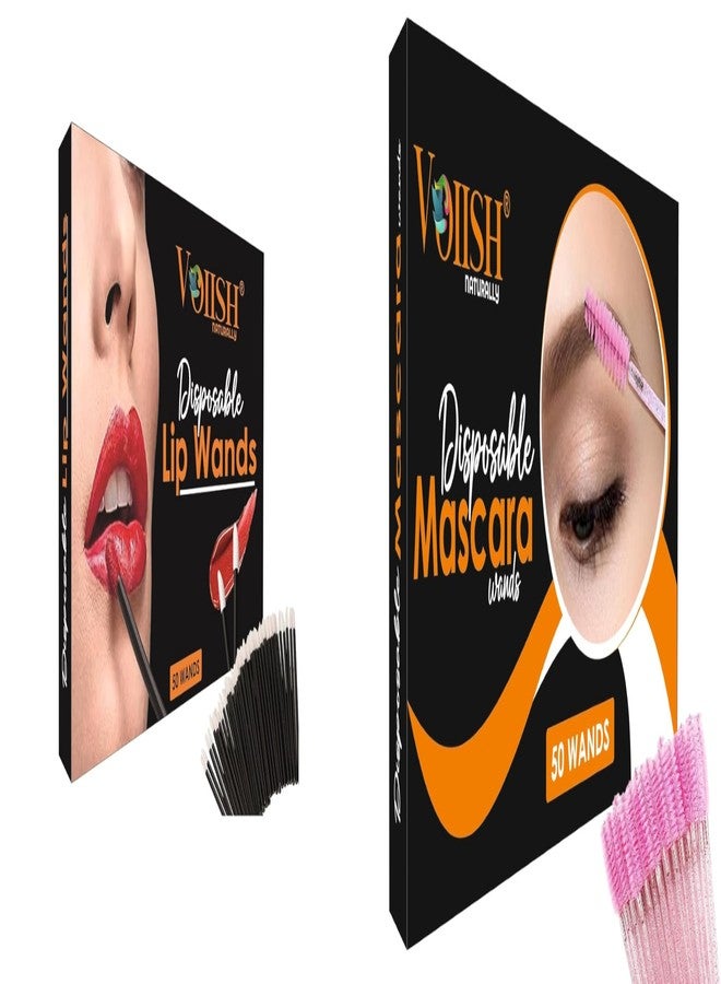 VOIISH 50 قطعة من فرش الماسكارا و 50 قطعة من فرش الشفاه - مشط تمديد الرموش، أدوات تطبيق ملمع الشفاه، فرش ظلال العيون، مجموعة أدوات مكياج للسفر باللون الوردي الفاتح الكريستالي والأسود - Image 2