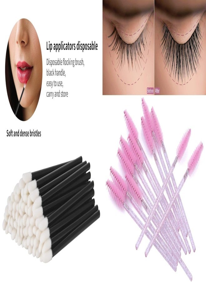 VOIISH 50 قطعة من فرش الماسكارا و 50 قطعة من فرش الشفاه - مشط تمديد الرموش، أدوات تطبيق ملمع الشفاه، فرش ظلال العيون، مجموعة أدوات مكياج للسفر باللون الوردي الفاتح الكريستالي والأسود - Image 5