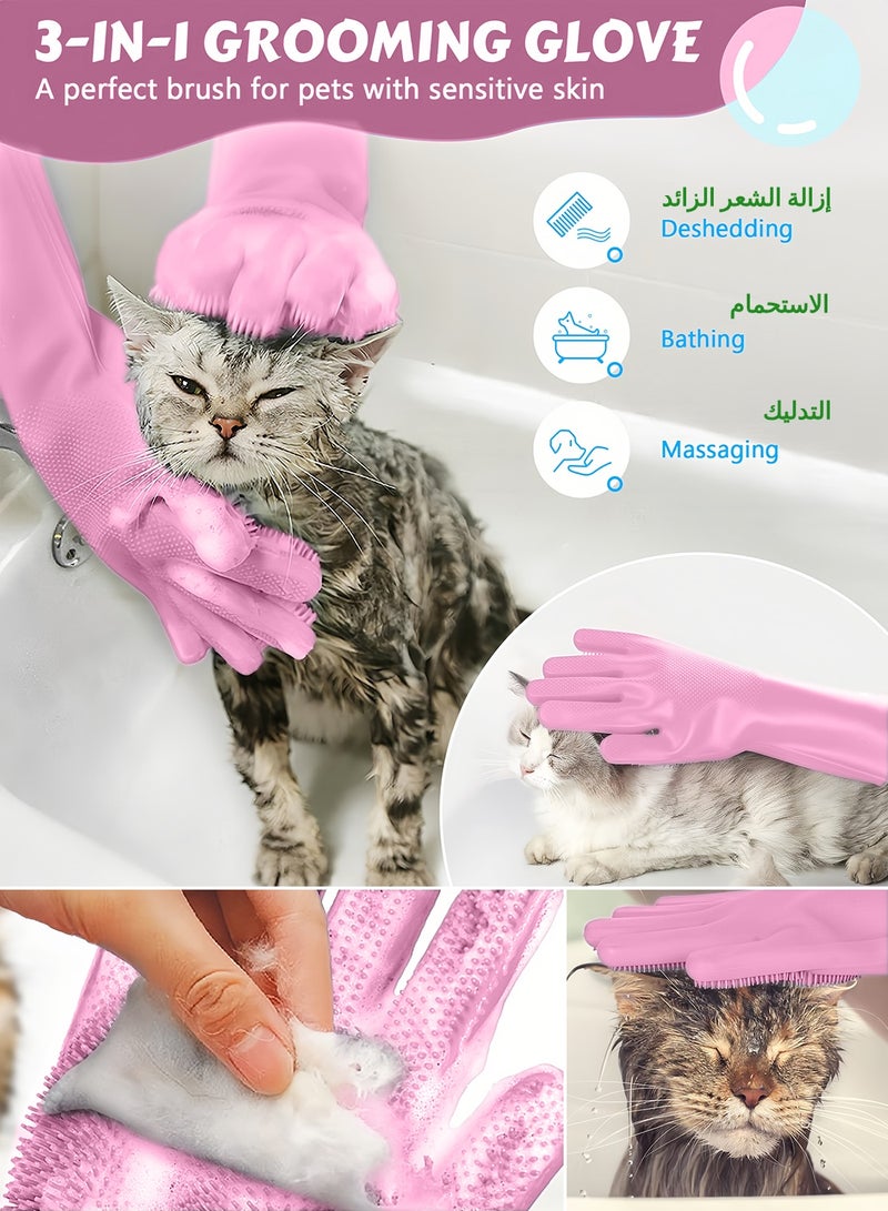 Generic Zafeen Pet Grooming Gloves - Heat Resistant Silicone with High-Density Teeth 5-Finger Design for Dog Cat Bathing Massage  - Image 2
