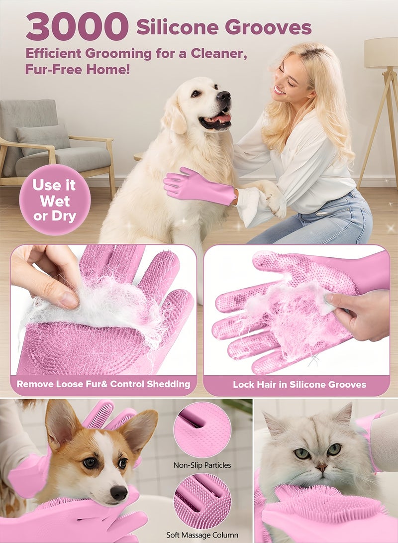 Generic Zafeen Pet Grooming Gloves - Heat Resistant Silicone with High-Density Teeth 5-Finger Design for Dog Cat Bathing Massage  - Image 4